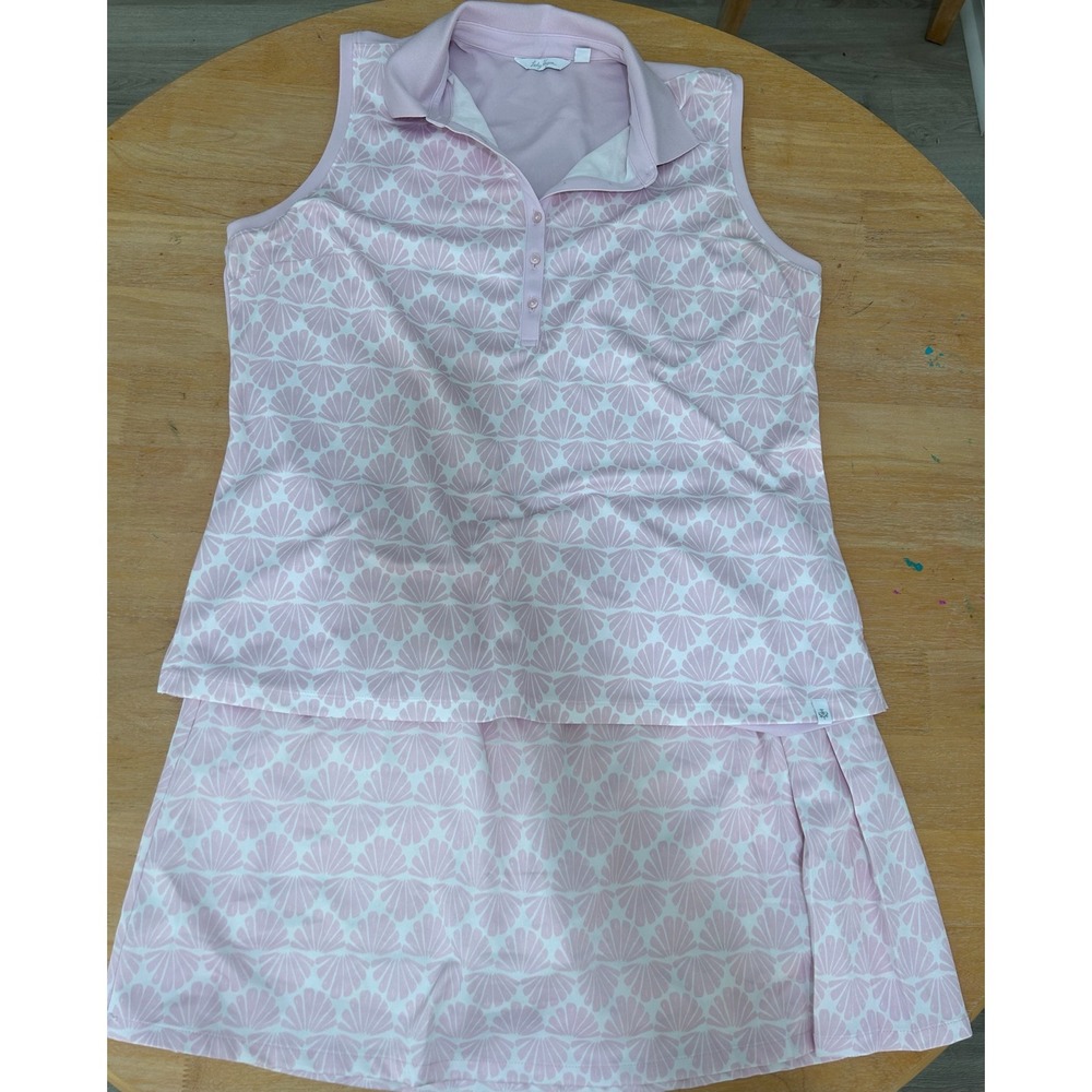 Lady Hagen Pink Seashell Sleeveless Golf Polo Shirt and Skort Set XL Athleisure